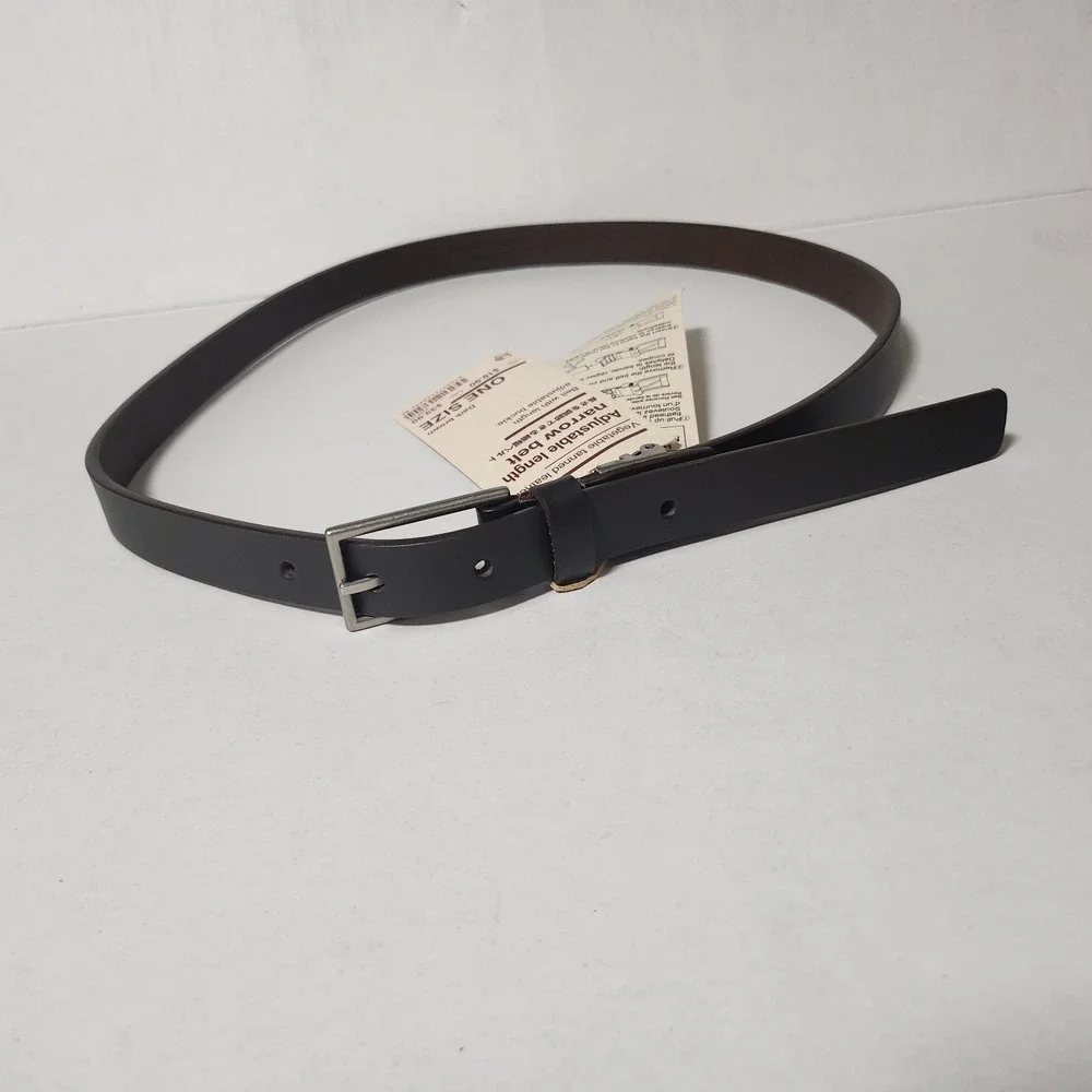 Vegetable Tanned Leather Narrow‎ Belt Adjustable One Size Dark Brown